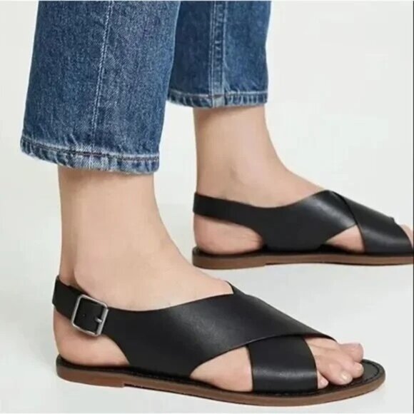 Madewell The Boardwalk Crossover Sandal Black Leather Size 7 - Picture 1 of 10